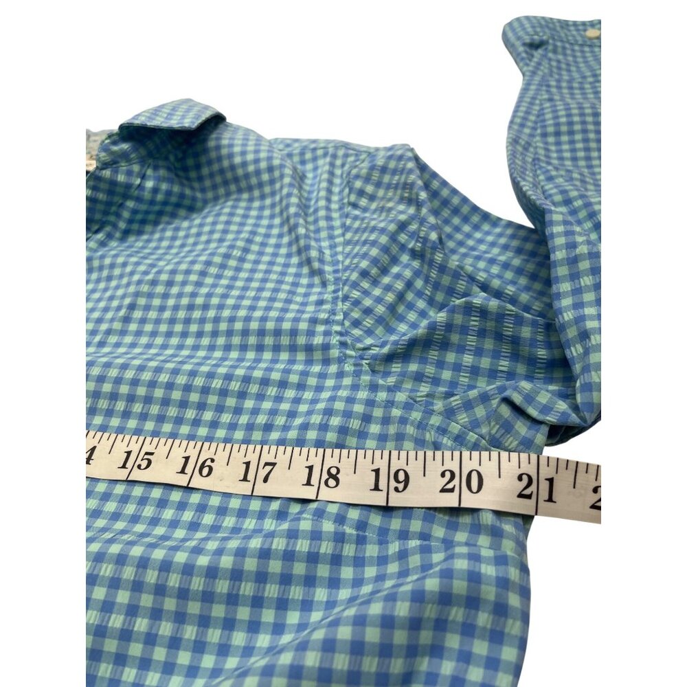 L.L.Bean Womens Medium Button-Up Gingham Shirt Blue & Green Long Sleeve 23i - Picture 9 of 12